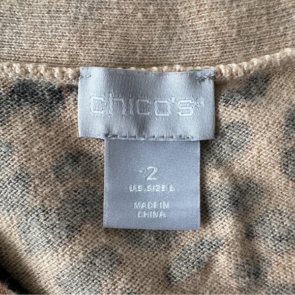 Chico’s Leopard Print Tunic Sweater Women’s Size 2 L V-Neck Long Sleeve - Picture 7 of 8